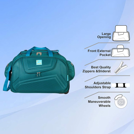 Waterproof Strolley Duffle Bag- 2 Wheels - Luggage Bag - (Turquoise) -M MEDLER Voltage Nylon 55 litres 