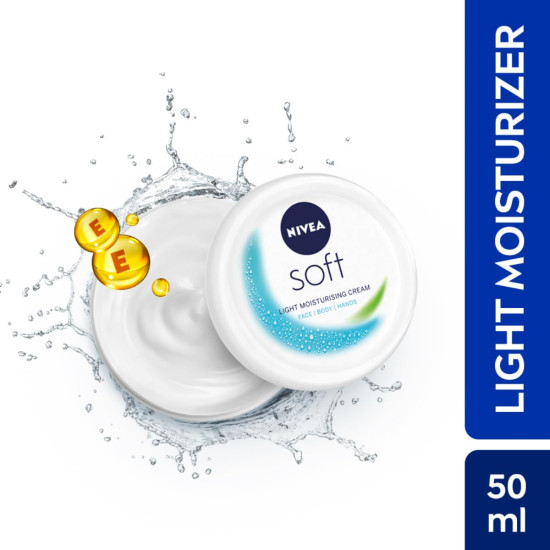 NIVEA Soft Light Moisturizer For Face, Hand & Body, Instant Hydration, Non-Greasy Cream With Vitamin E & Jojoba Oil, 50ml