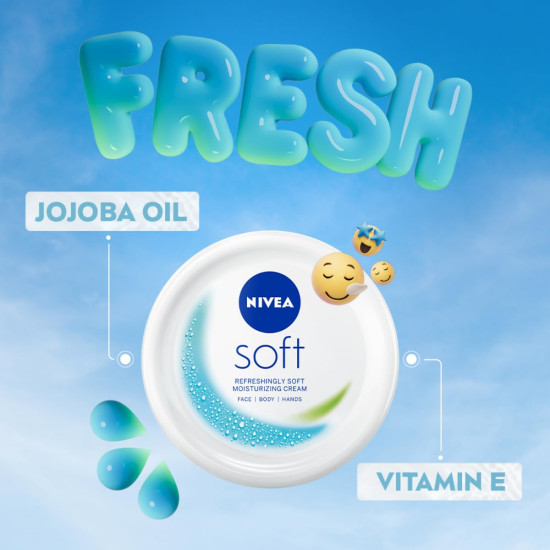 NIVEA Soft Light Moisturizer For Face, Hand & Body, Instant Hydration, Non-Greasy Cream With Vitamin E & Jojoba Oil, 50ml